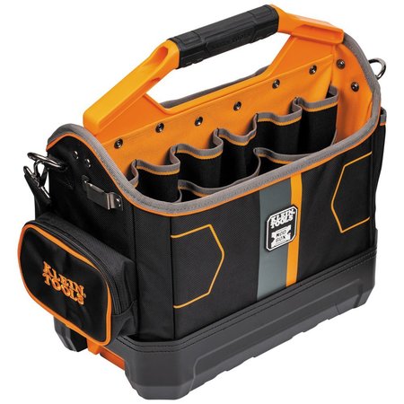 KLEIN TOOLS Tote, Black/Orange, 1680d Ballistic Weave Body; Hard Molded Polypropylene Bottom, 33 Pockets 62202MB